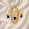 SET: COLLAR Y ARETES AZUL ZAFIRO DORADO
