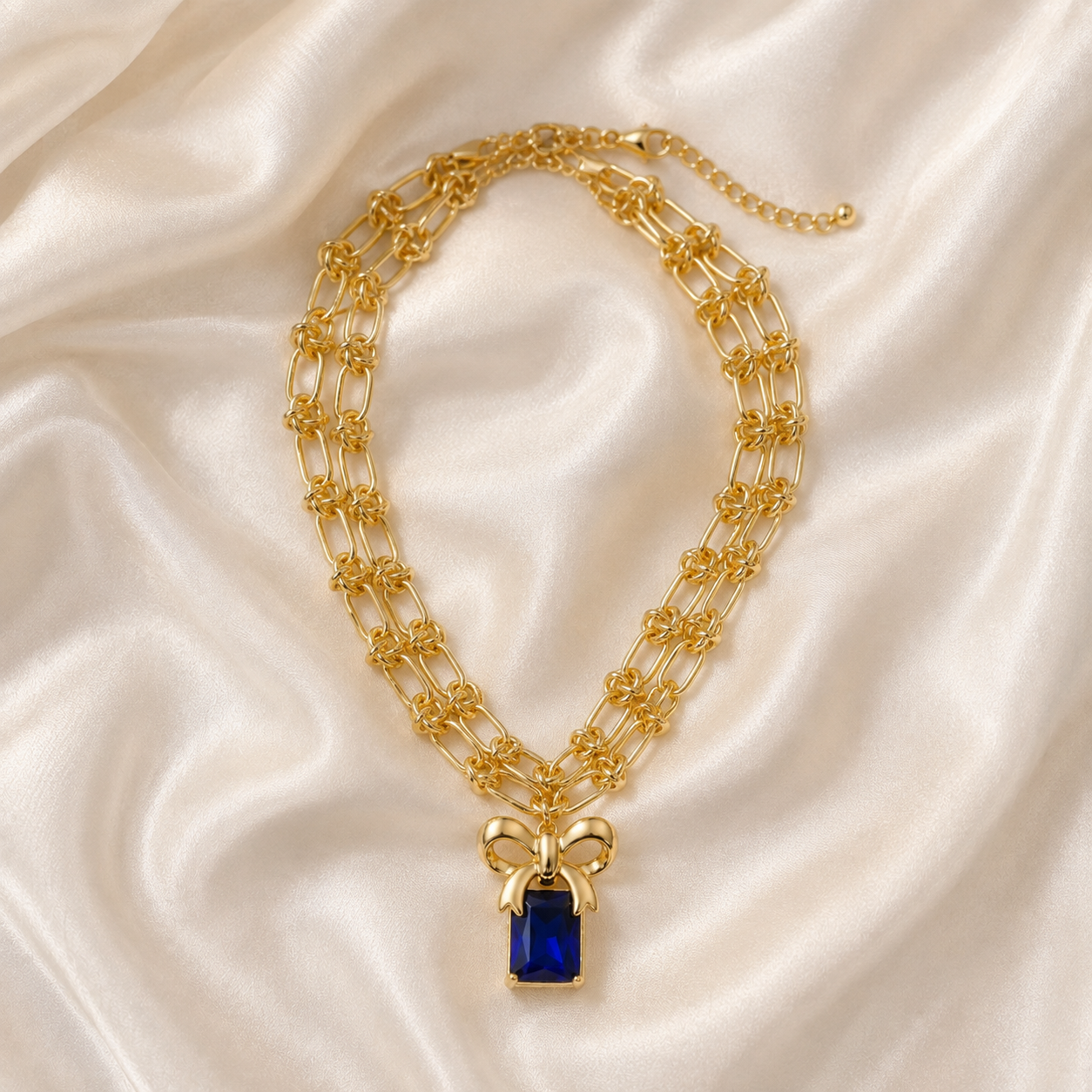 SET: COLLAR Y ARETES AZUL ZAFIRO DORADO