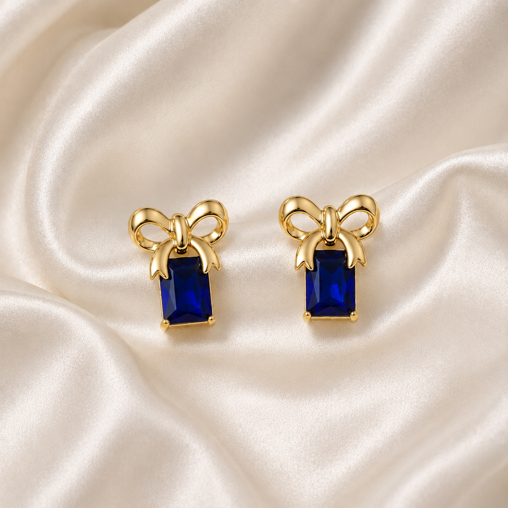 SET: COLLAR Y ARETES AZUL ZAFIRO DORADO